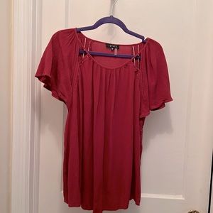 State rayon flutter sleeve blouse. Rust red. 2x.